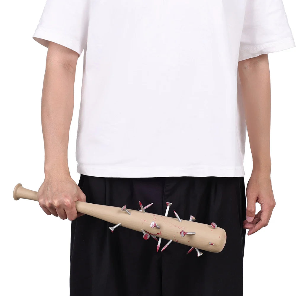 Steve Harrington's nail bat held in hand, Stranger Things cosplay prop