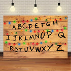 Backdrop Stranger Things light wood alphabet wall