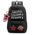 Backpack Stranger Things black alphabet wall with Demogorgon keychain