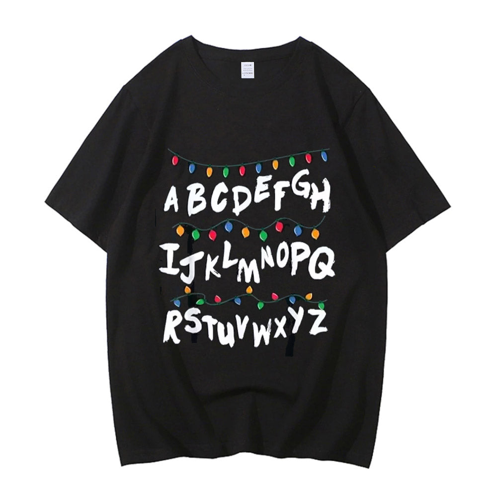 T-shirt homme Stranger Things mur alphabet guirlande – coloris Noir