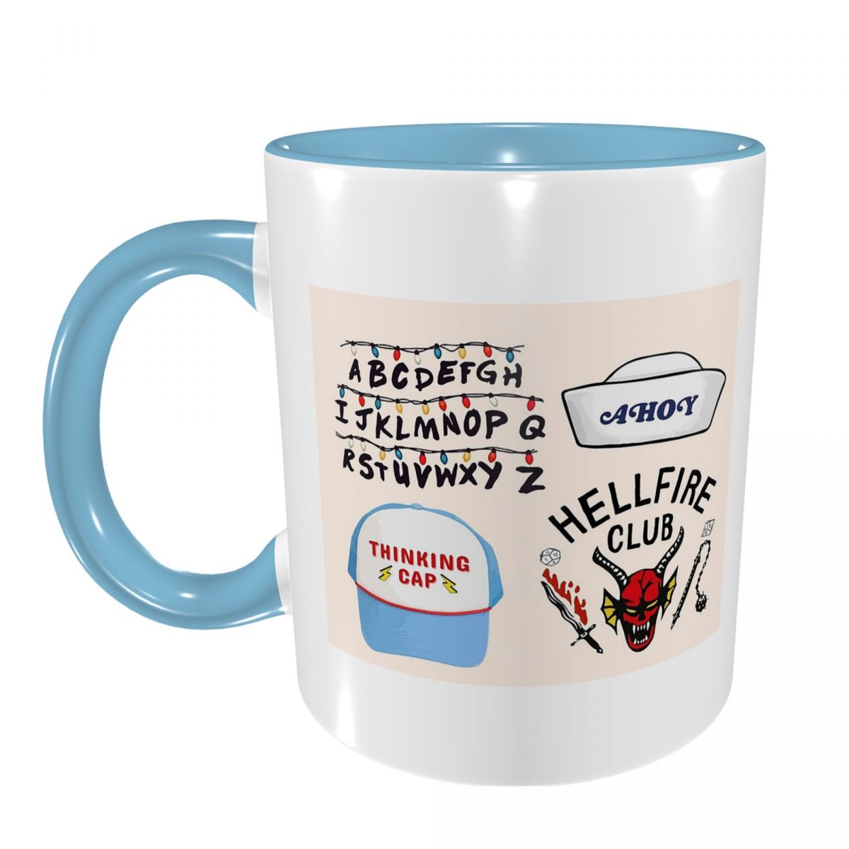 Mug Stranger Things mur alphabet et Hellfire Club – coloris Bleu ciel