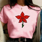 Women's pink T-shirt Stranger Things Demogorgon flower