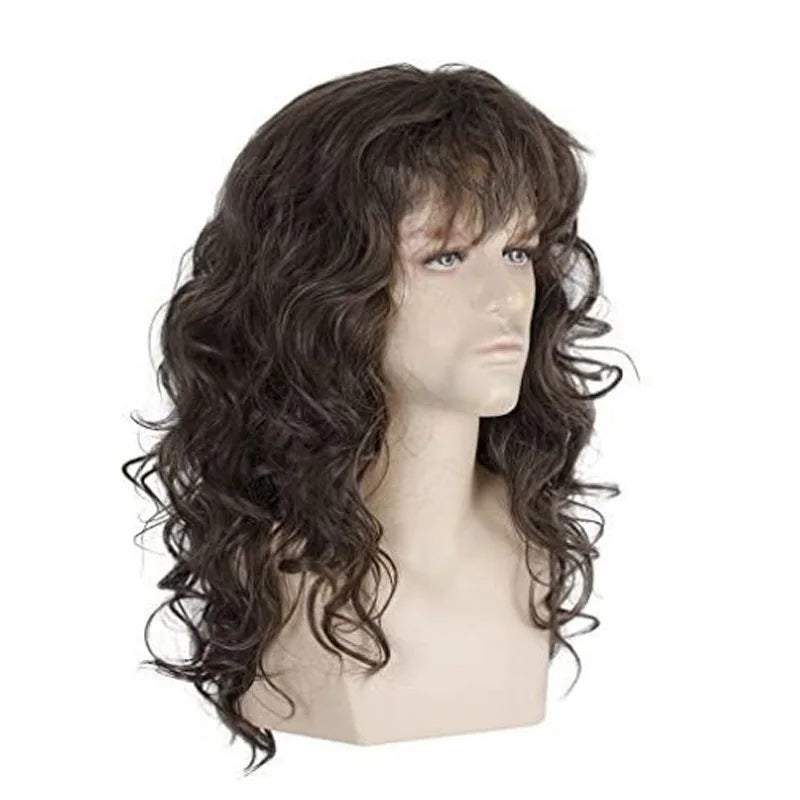 Stranger Things Eddie Munson wig, long curly brown hair with bangs