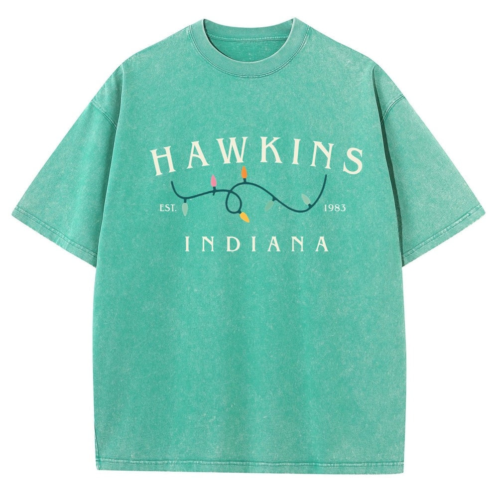 Men's washed T-shirt Stranger Things Hawkins Indiana lights – color mint green