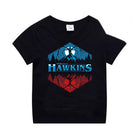 Kids' black T-shirt Stranger Things Hawkins mountains