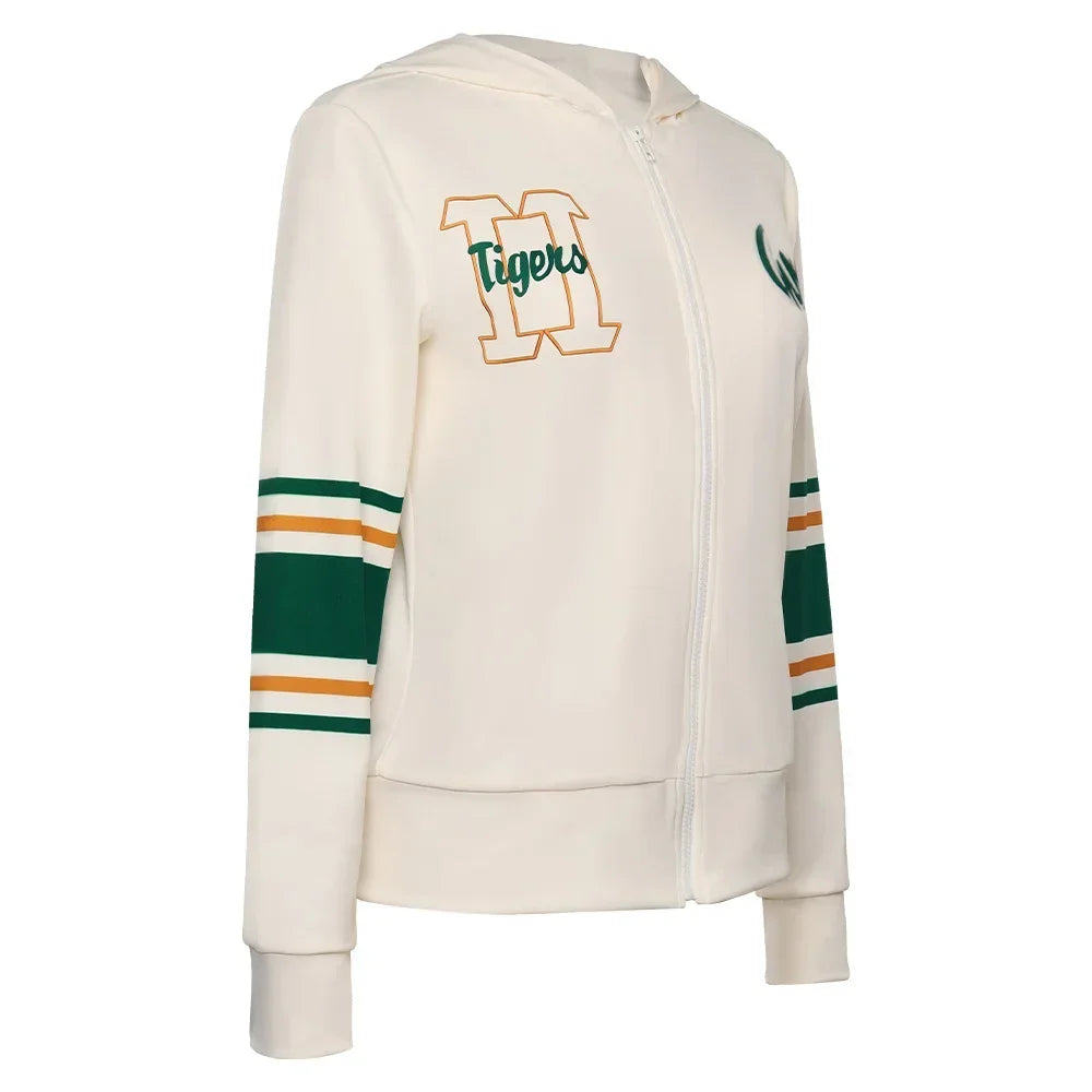 Chrissy Stranger Things cosplay jacket, three-quarter view, H Tigers patch