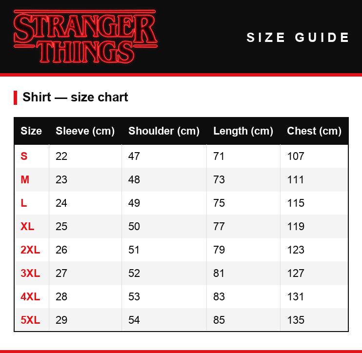 Size guide – Hawaiian shirt Stranger Things Jim Hopper