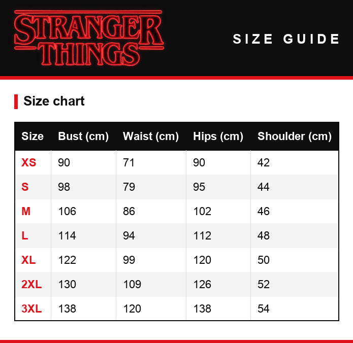 Size guide – Yellow shirt Stranger Things Eleven season 3