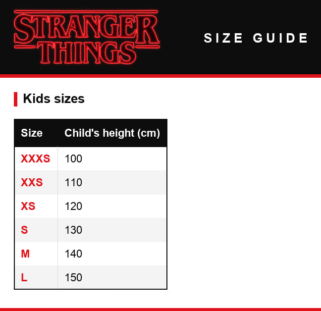 Size guide – Kids' T-shirt Stranger Things the Hawkins party